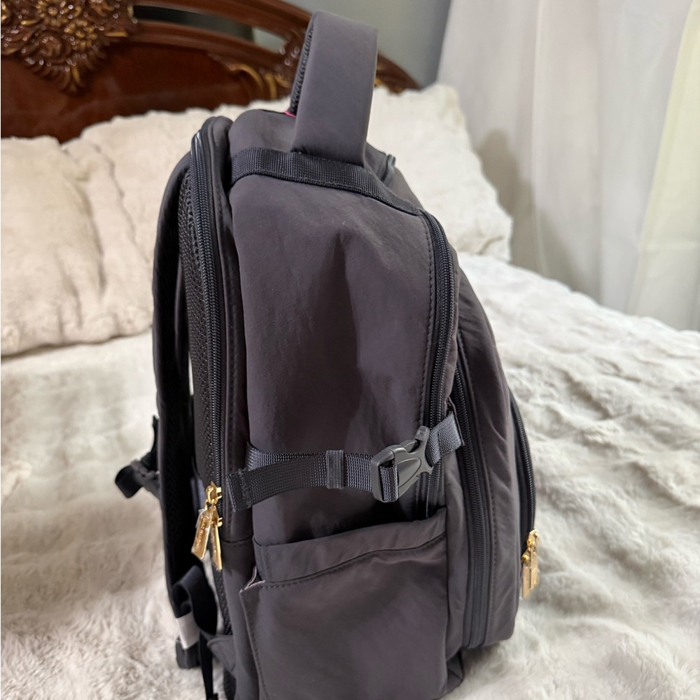 Isaac Mizrahi Grey Backpack with Gold Hardware - Picture 3 of 4